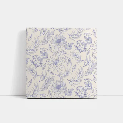 Blue Line Art Floral Pattern Beige Background