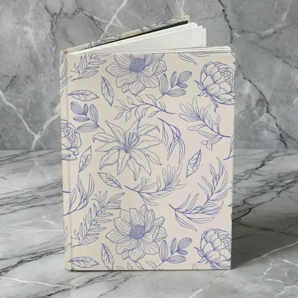 Blue Line Art Floral Pattern Beige Background