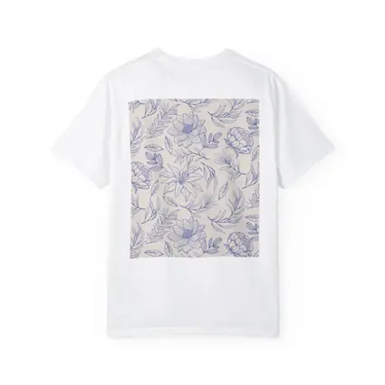 Blue Line Art Floral Pattern Beige Background