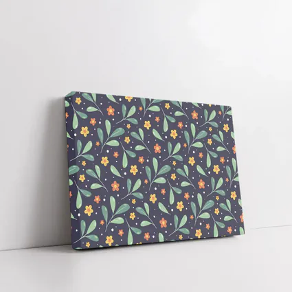 Dark Navy Floral Pattern Green Leaves Background