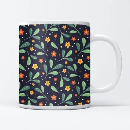 Dark Navy Floral Pattern Green Leaves Background