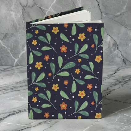 Dark Navy Floral Pattern Green Leaves Background