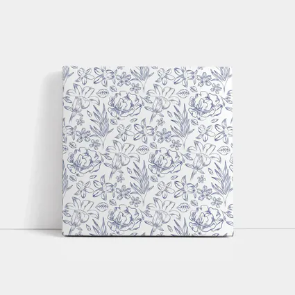Blue Line Art Floral Pattern White Background