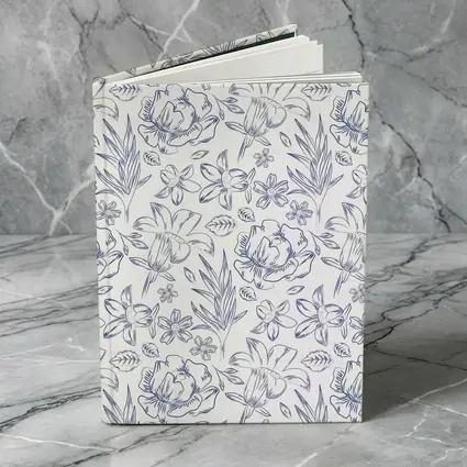 Blue Line Art Floral Pattern White Background
