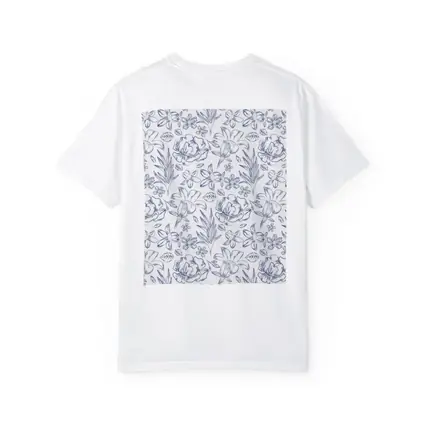 Blue Line Art Floral Pattern White Background