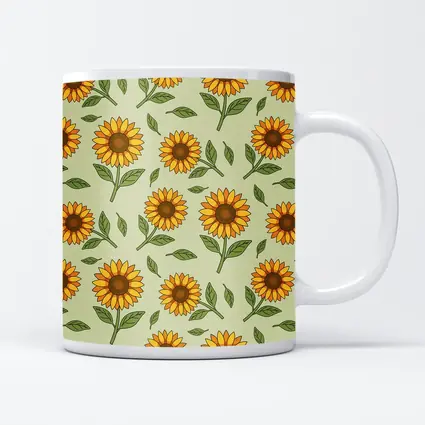 Sunflower Pattern Illustration Sage Green Background