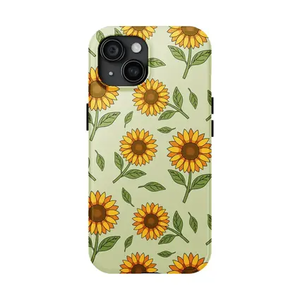 Sunflower Pattern Illustration Sage Green Background