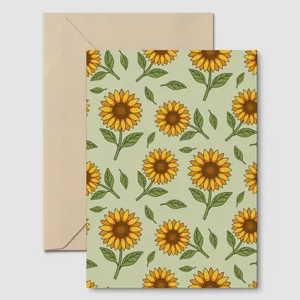 Sunflower Pattern Illustration Sage Green Background