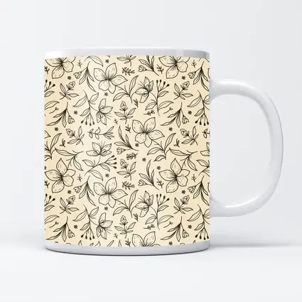 Botanical Line Art Flowers Beige Floral Pattern