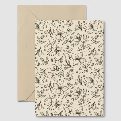Botanical Line Art Flowers Beige Floral Pattern