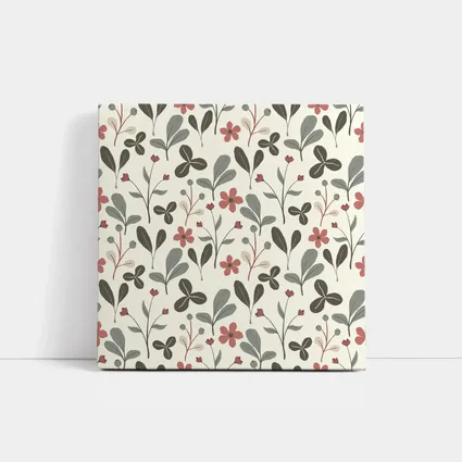 Red Flowers Gray Leaves Botanical Floral Pattern