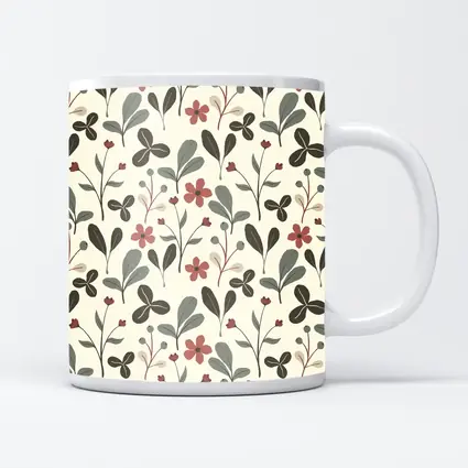 Red Flowers Gray Leaves Botanical Floral Pattern