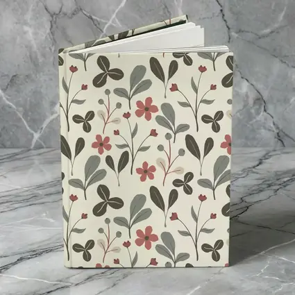 Red Flowers Gray Leaves Botanical Floral Pattern