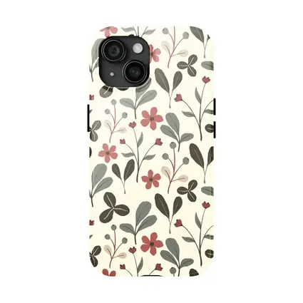 Red Flowers Gray Leaves Botanical Floral Pattern