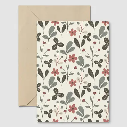 Red Flowers Gray Leaves Botanical Floral Pattern