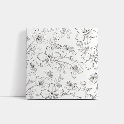 Black White Cherry Blossom Botanical Line Art