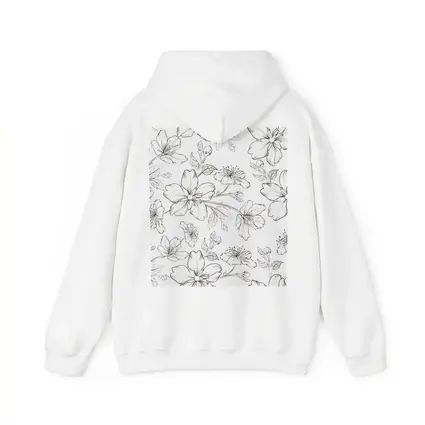 Black White Cherry Blossom Botanical Line Art