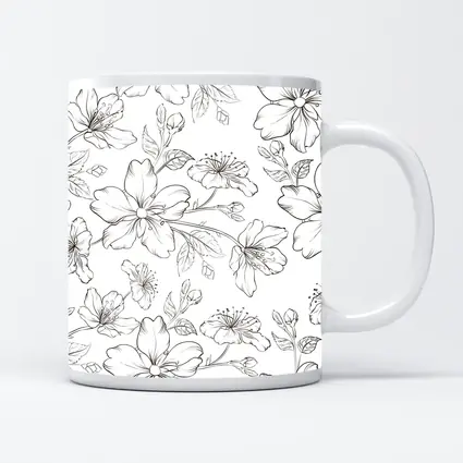 Black White Cherry Blossom Botanical Line Art