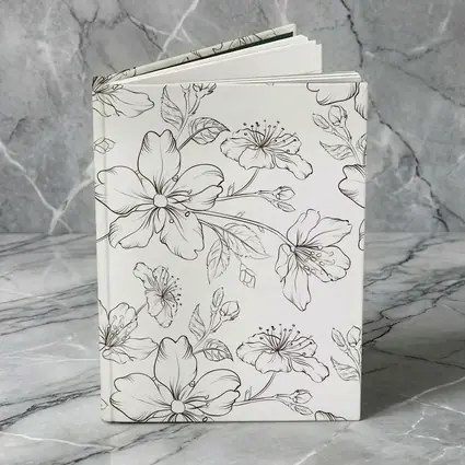 Black White Cherry Blossom Botanical Line Art