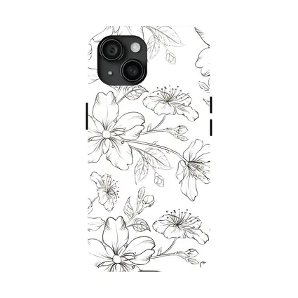 Black White Cherry Blossom Botanical Line Art