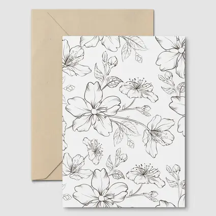 Black White Cherry Blossom Botanical Line Art