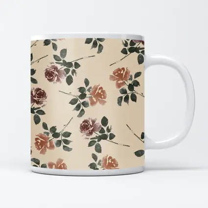 Watercolor Roses Pattern Beige Floral Background