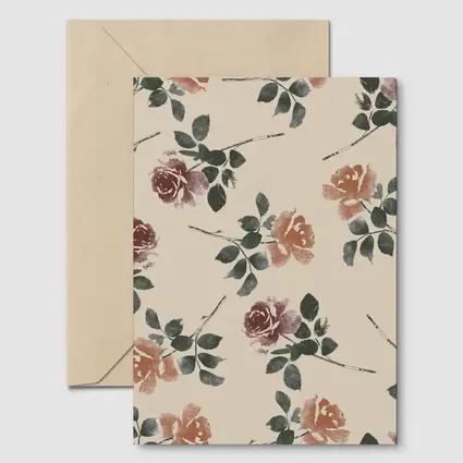 Watercolor Roses Pattern Beige Floral Background