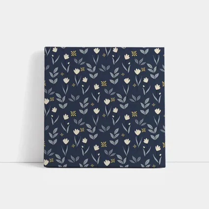 Navy Blue Floral Pattern Small White Flowers