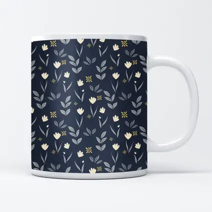 Navy Blue Floral Pattern Small White Flowers