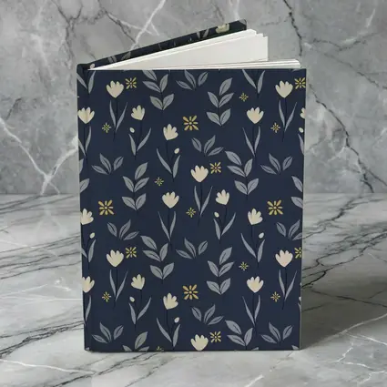 Navy Blue Floral Pattern Small White Flowers