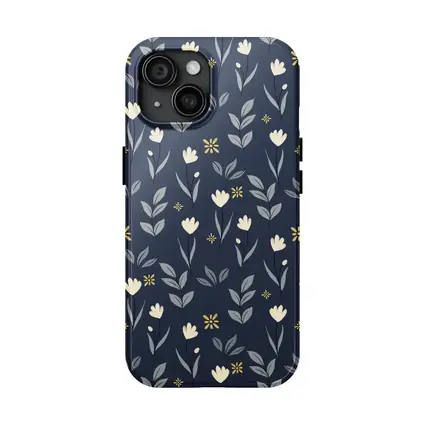 Navy Blue Floral Pattern Small White Flowers