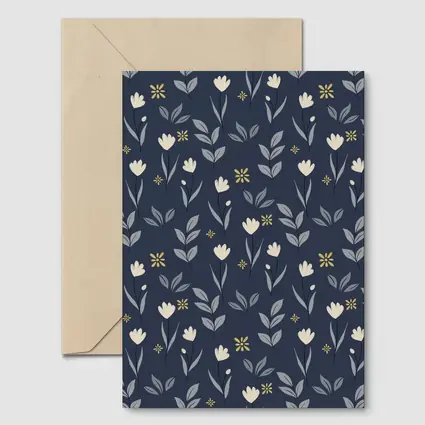 Navy Blue Floral Pattern Small White Flowers