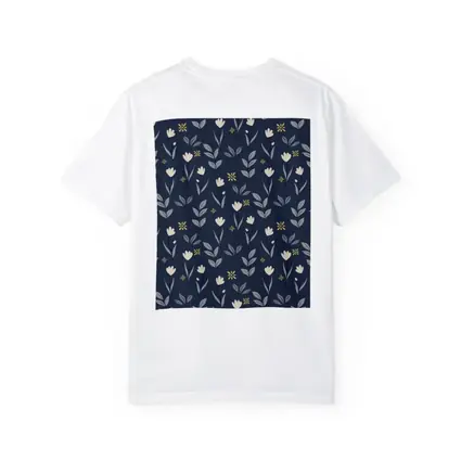Navy Blue Floral Pattern Small White Flowers