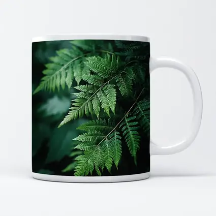 Green Fern Leaves Dark Forest Background