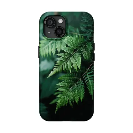 Green Fern Leaves Dark Forest Background