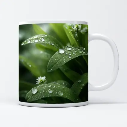 Green Leaves With Dew Drops Close Up