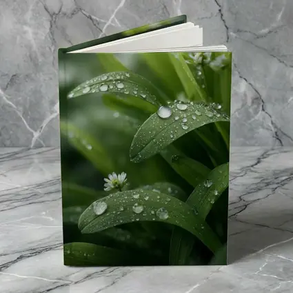 Green Leaves With Dew Drops Close Up