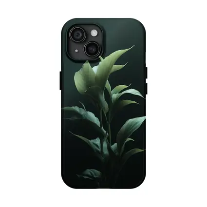 Dark Green Tropical Plant Black Background