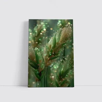 Crystal Wheat Stalks Green Bokeh Abstract