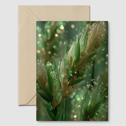 Crystal Wheat Stalks Green Bokeh Abstract