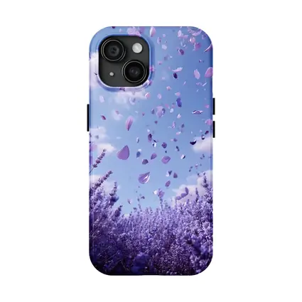 Lavender Petals Flying Blue Sky Above