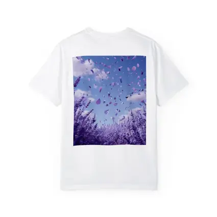 Lavender Petals Flying Blue Sky Above