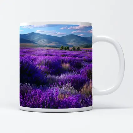 Purple Lavender Field Mountains Blue Sky