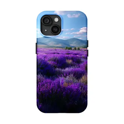 Purple Lavender Field Mountains Blue Sky