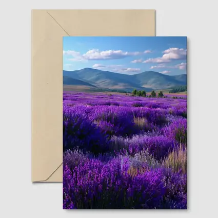 Purple Lavender Field Mountains Blue Sky