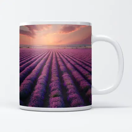 Lavender Field Rows At Sunset Sky