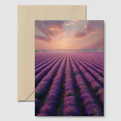 Lavender Field Rows At Sunset Sky