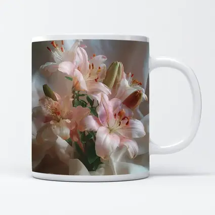 Pink Lily Bouquet on White Silk