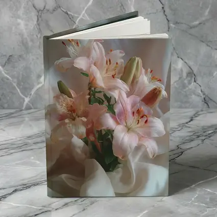 Pink Lily Bouquet on White Silk