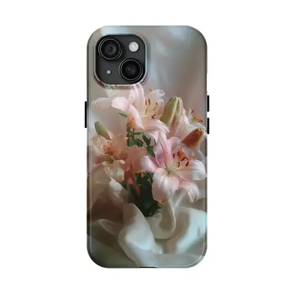 Pink Lily Bouquet on White Silk